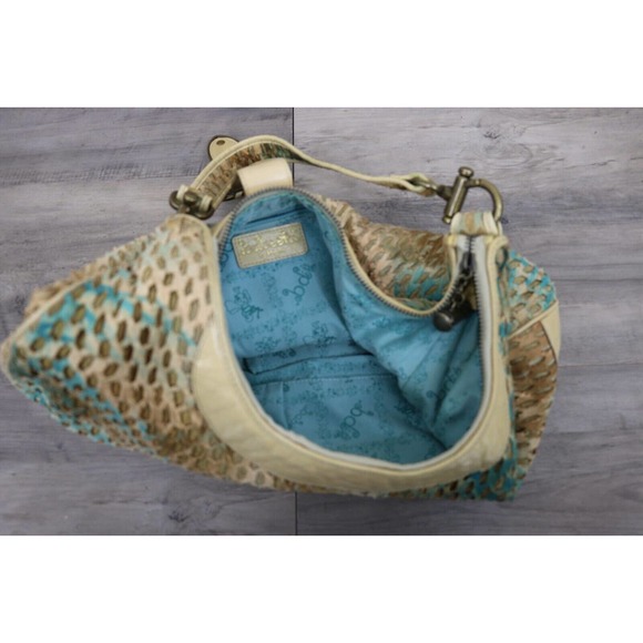 Babee D by Dayme Weaved Leather Shoulder Bag Purse with Buckle Turquoise - Picture 7 of 11